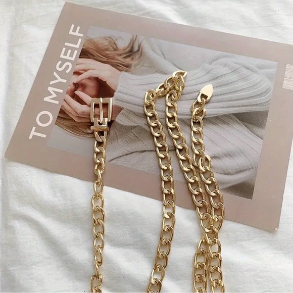 Stylish Gold Plated Chain Belt‎ Simple Casual Metal Waist Chain Adjustable - Picture 3 of 12
